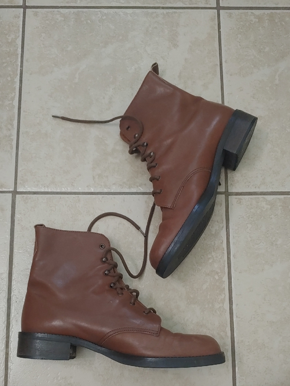 Vintage Eddie Bauer Combat Boots Brown Italian Leather Lace Up Women's Size 7.5
